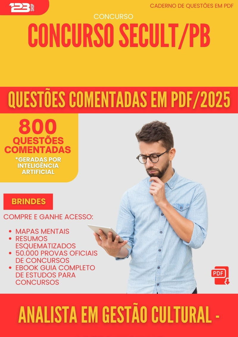 800 Questões Comentadas para Concurso Analista Em Gestao Cultural Artes Visuais Secult Pb 2025 - 800 Questões