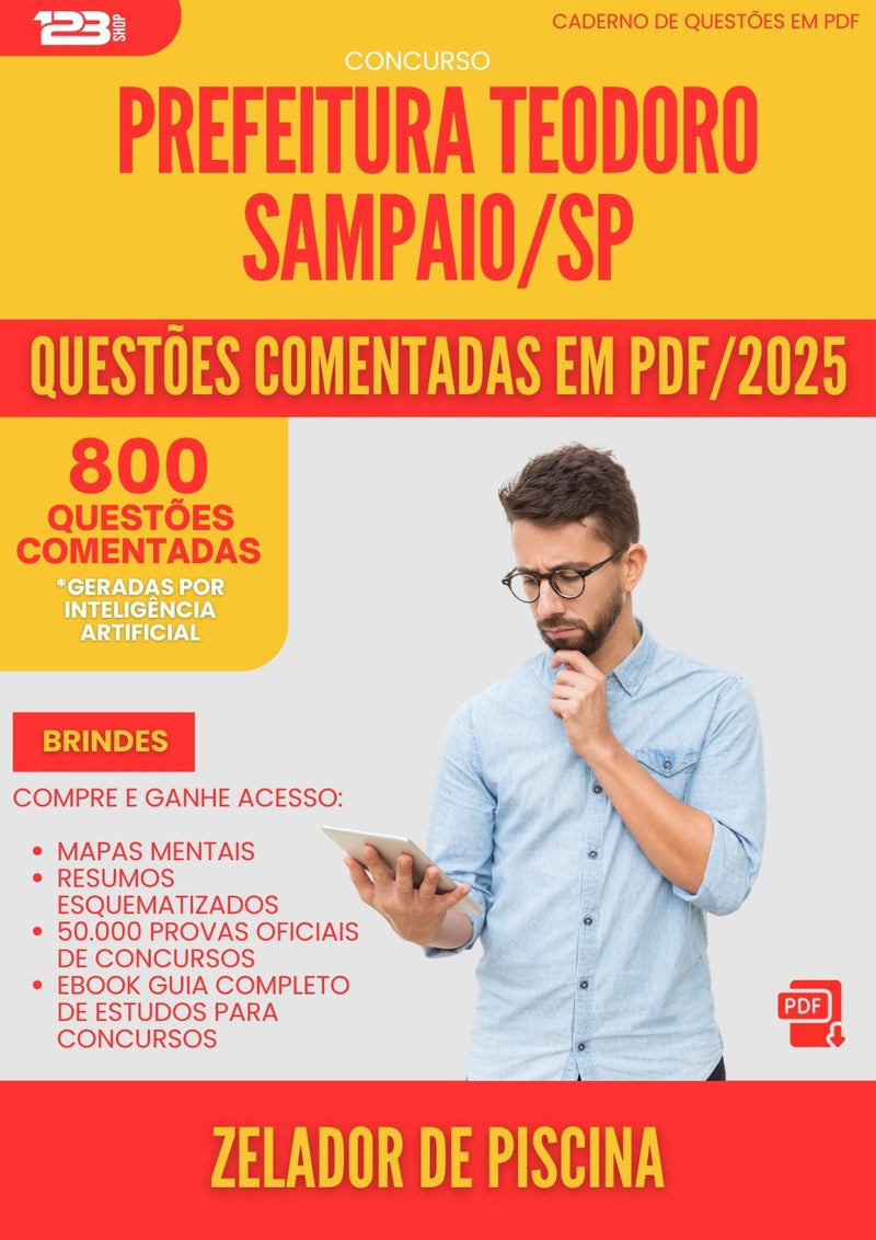 800 Questões Comentadas para Concurso Zelador De Piscina Teodoro da Prefeitura Sampaio Sp 2025 - 800 Questões