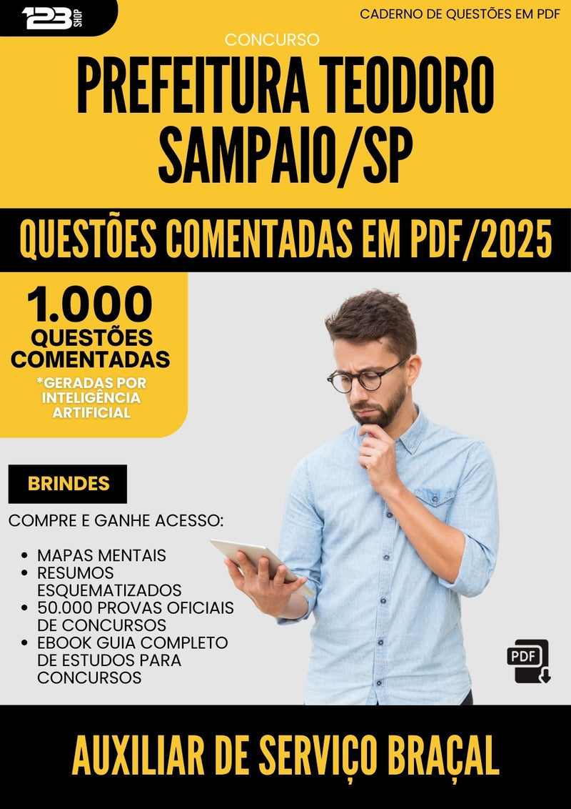1000 Questões Comentadas para Concurso Auxiliar De Servico Bracal Teodoro da Prefeitura Sampaio Sp 2025 - 1000 Questões