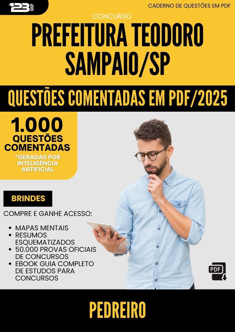 1000 Questões Comentadas para Concurso Pedreiro Teodoro da Prefeitura Sampaio Sp 2025 - 1000 Questões