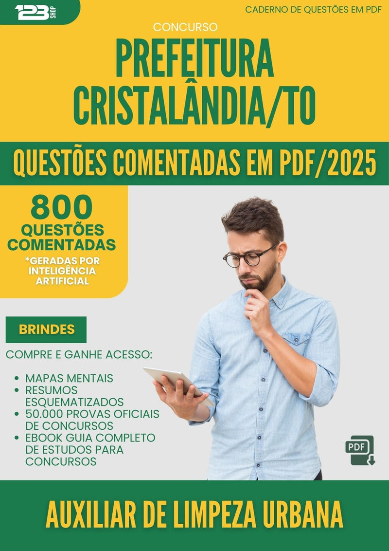 800 Questões Comentadas para Concurso Auxiliar De Limpeza Urbana da Prefeitura Cristalandia To 2025 - 800 Questões