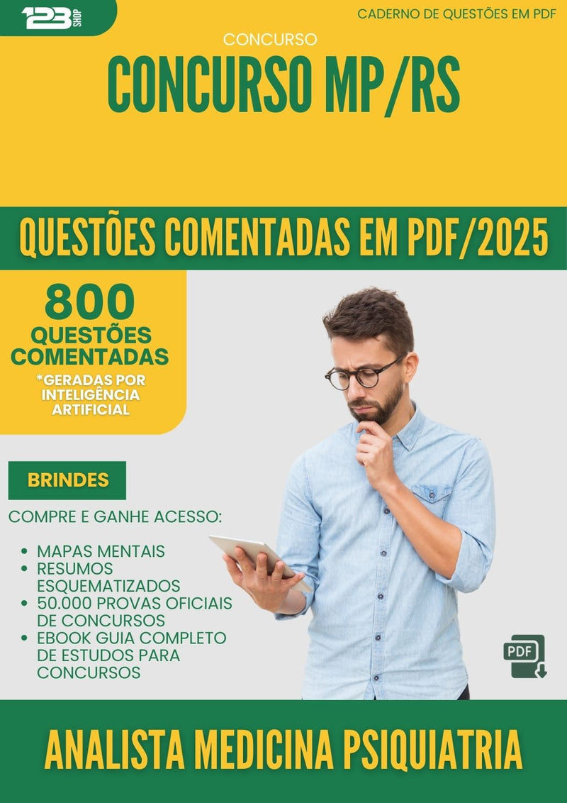 800 Questões Comentadas para Concurso Analista Medicina Psiquiatria Mp Rs 2025 - 800 Questões