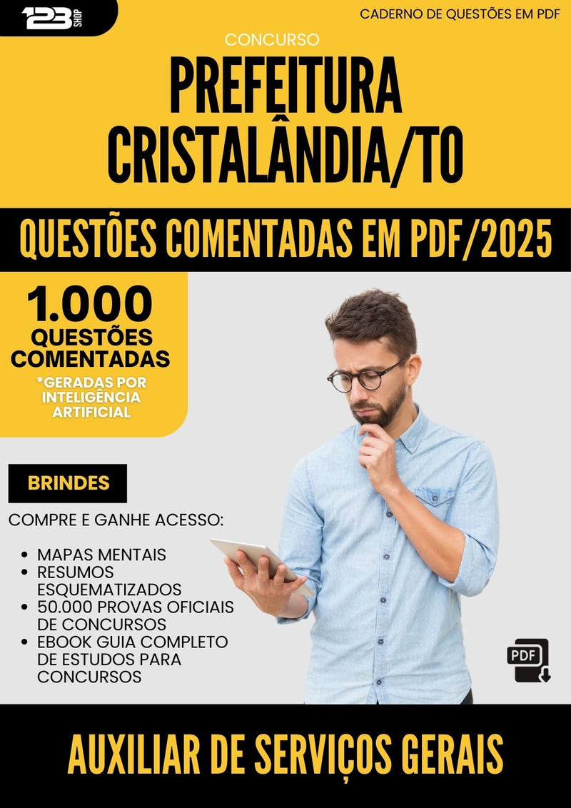 1000 Questões Comentadas para Concurso Auxiliar De Servicos Gerais da Prefeitura Cristalandia To 2025 - 1000 Questões