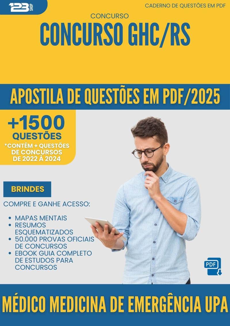 Apostila de Questões para Concurso Medico Medicina De Emergencia Upa Ghc Rs 2025 - Mais de 1.500 Questões