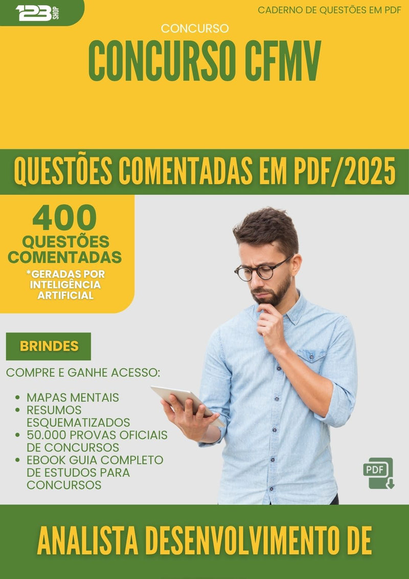 1000 Questões Comentadas para Concurso Analista Desenvolvimento De Sistema Cfmv 2025 - 400 Questões