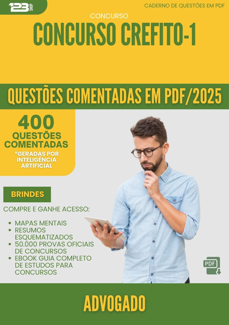 1000 Questões Comentadas para Concurso Advogado Crefito 1 2025 - 400 Questões