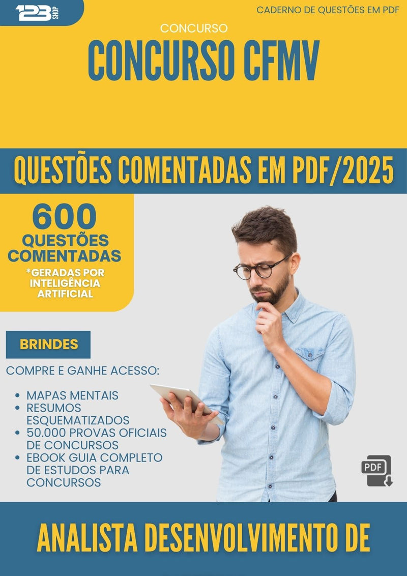 1000 Questões Comentadas para Concurso Analista Desenvolvimento De Sistema Cfmv 2025 - 600 Questões