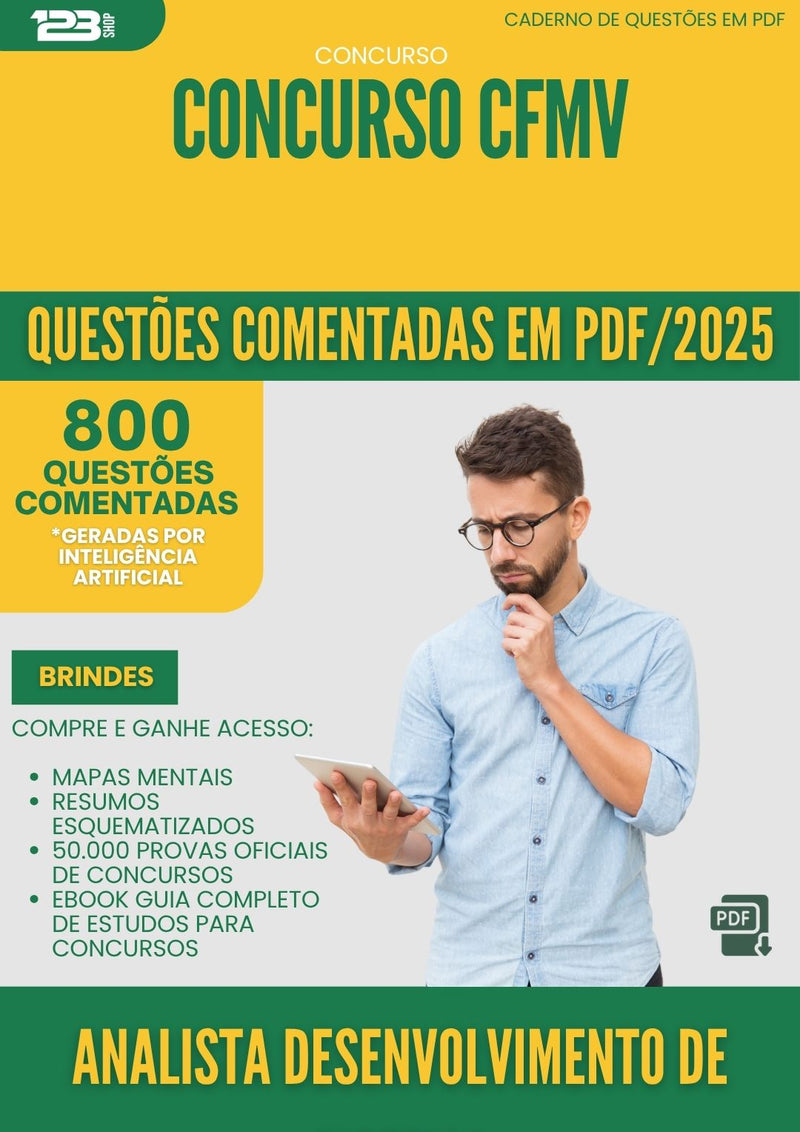 1000 Questões Comentadas para Concurso Analista Desenvolvimento De Sistema Cfmv 2025 - 800 Questões