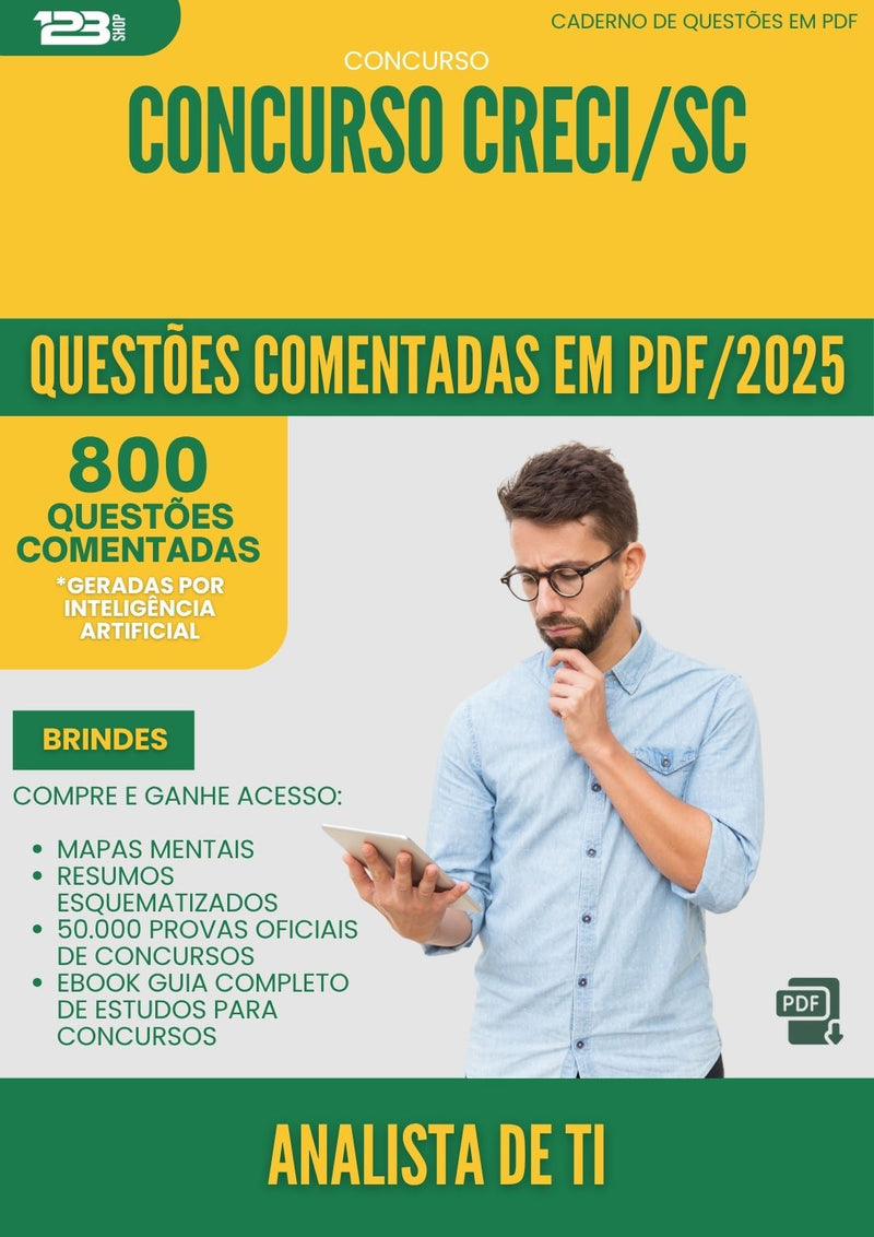1000 Questões Comentadas para Concurso Analista De Ti Creci Sc 2025 - 800 Questões