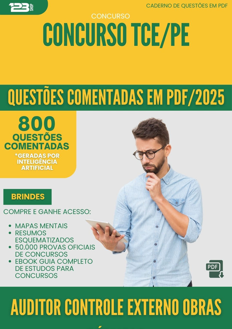 1000 Questões Comentadas para Concurso Auditor Controle Externo Obras Publicas Tce Pe 2025 - 800 Questões