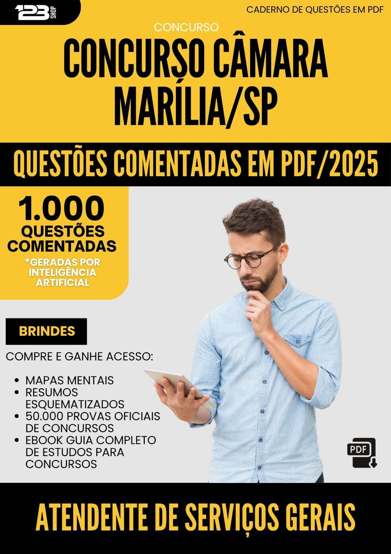1000 Questões Comentadas para Concurso Atendente De Servicos Gerais Camara da Prefeitura Marilia Sp 2025 - 1000 Questões
