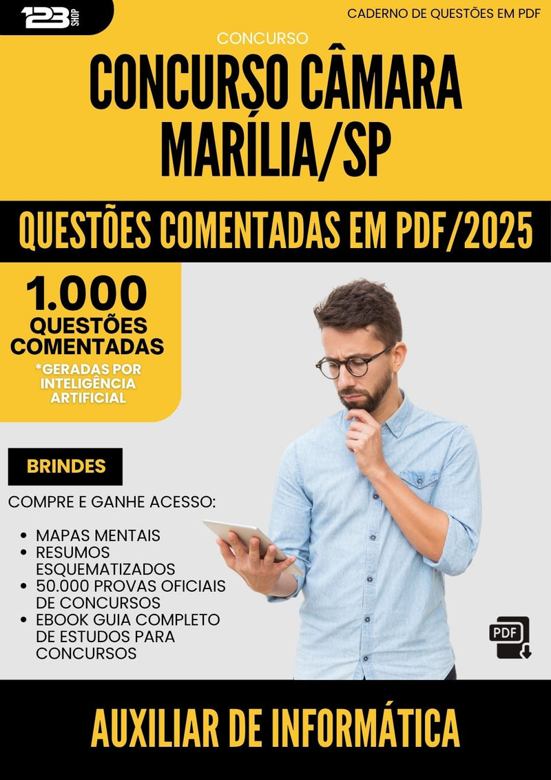 1000 Questões Comentadas para Concurso Auxiliar De Informatica Camara da Prefeitura Marilia Sp 2025 - 1000 Questões