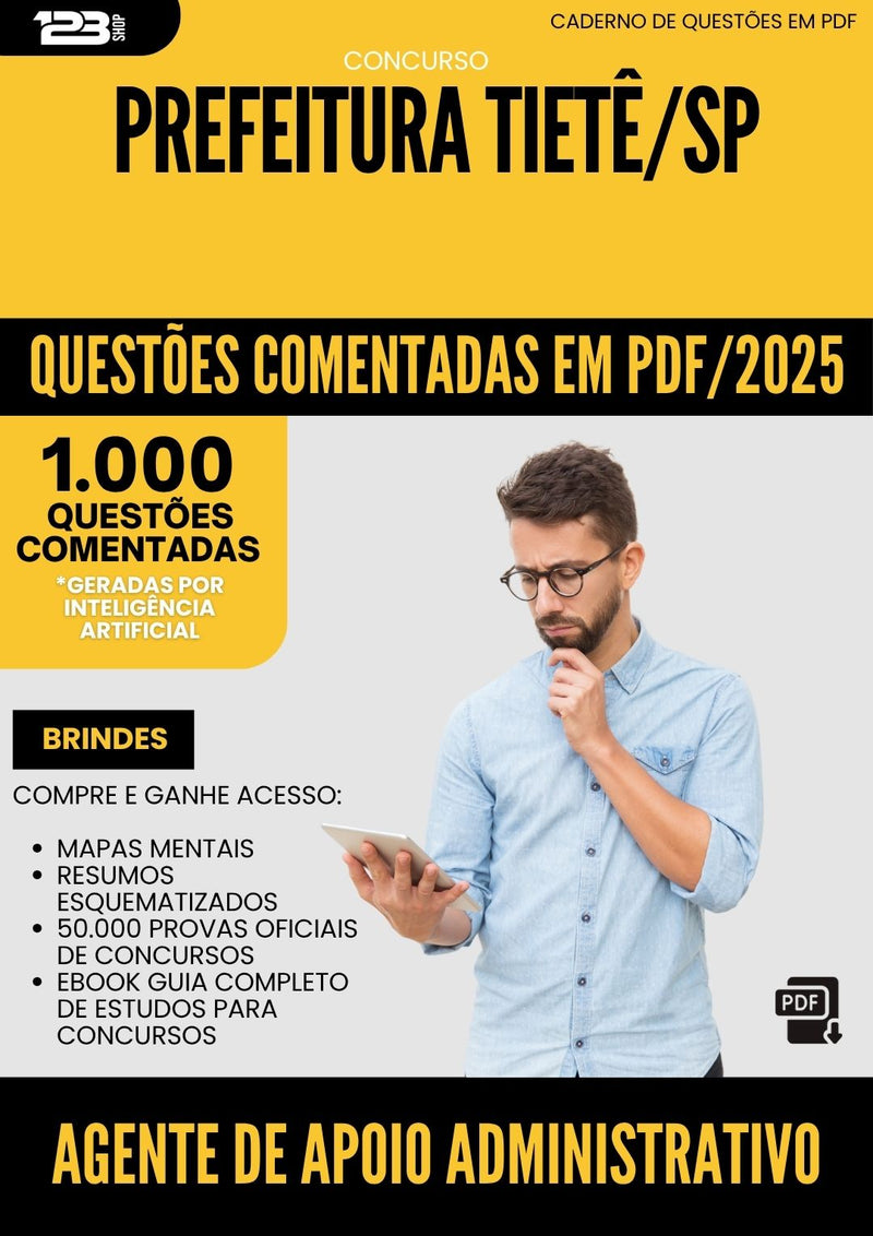 1000 Questões Comentadas para Concurso Agente De Apoio Administrativo Escolar da Prefeitura Tiete Sp 2025 - 1000 Questões
