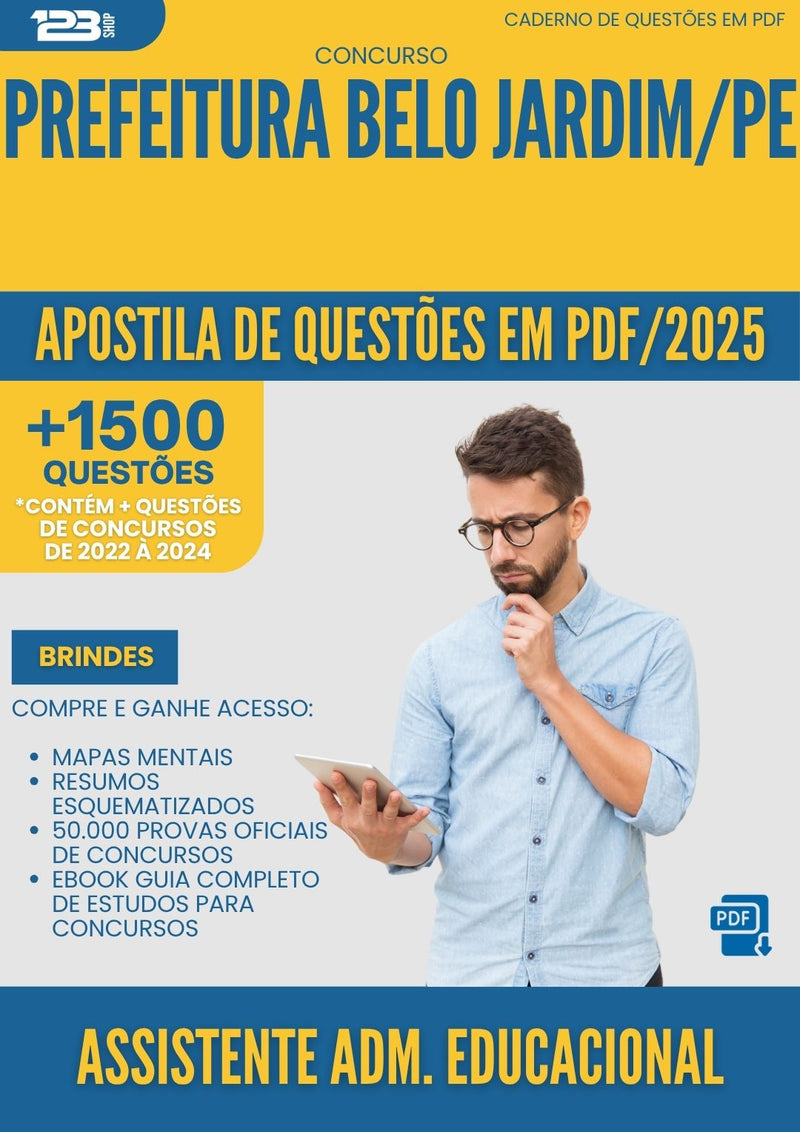 Apostila de Questões para Concurso Assistente Administrativo Educacional da Prefeitura Belo Jardim Pe 2025 - Mais de 1.500 Questões