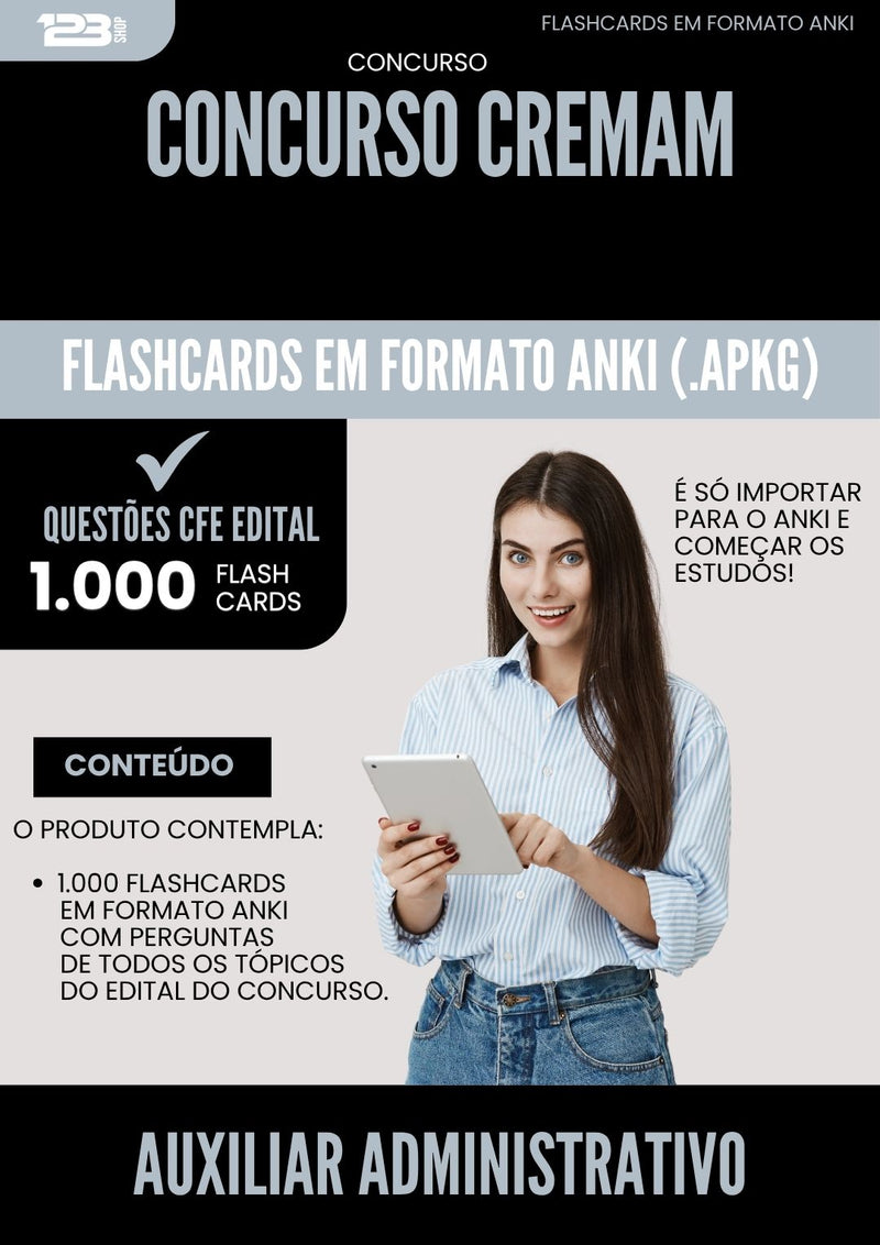 Flashcards para Concurso Auxiliar Administrativo Cremam 2025 - 1000 Flashcards de Acordo com Edital