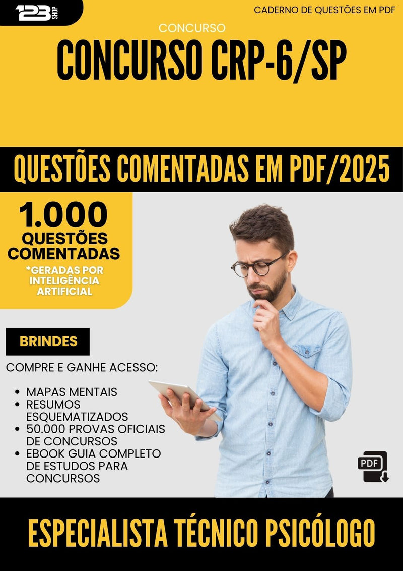1000 Questões Comentadas para Concurso Especialista Tecnico Psicologo Crp 6 Sp 2025 - 1000 Questões