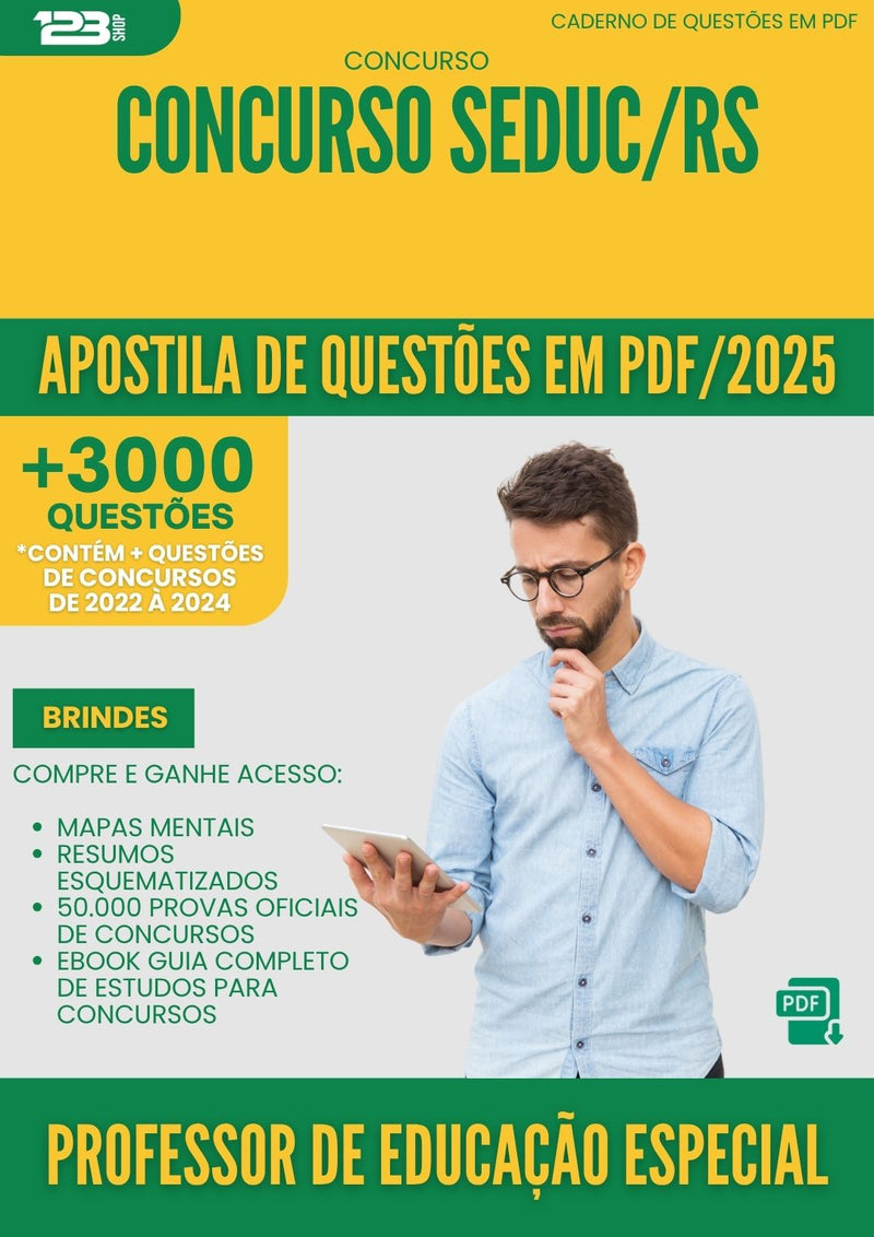 Apostila de Questões para Concurso Professor De Educacao Especial Seduc Rs 2025 - Mais de 3.000 Questões