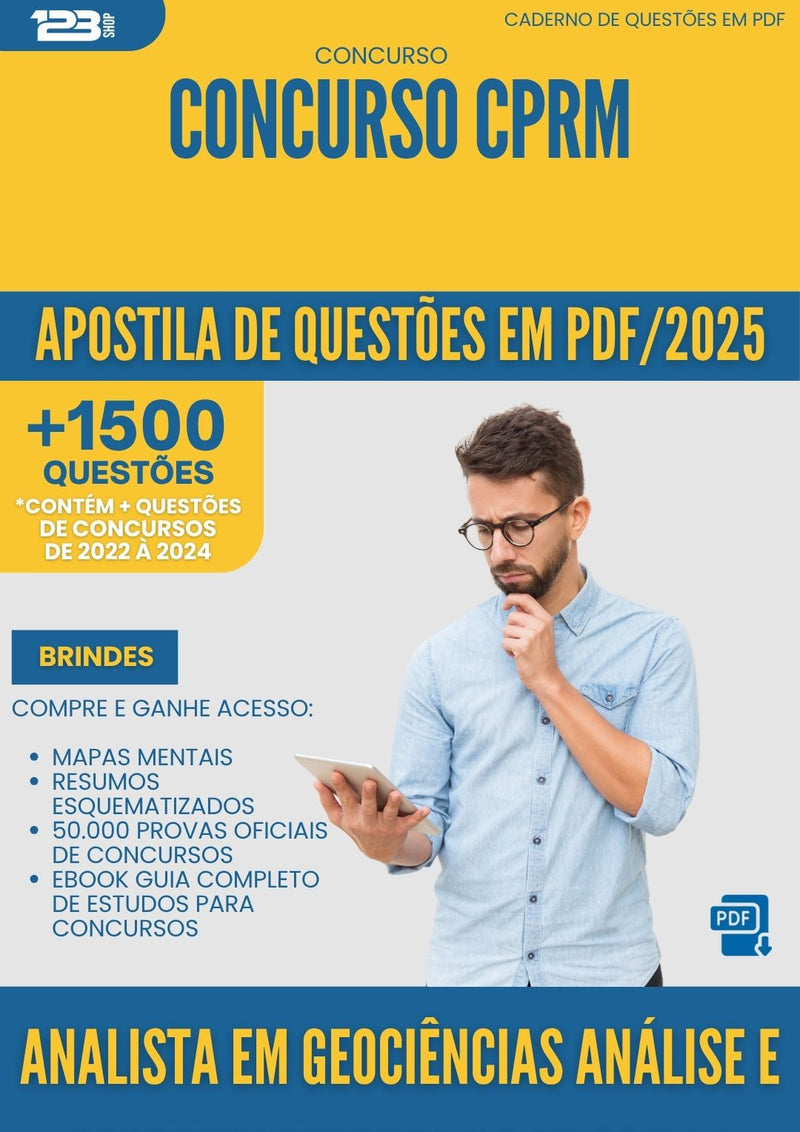 Apostila de Questões para Concurso Analista Em Geociencias Analise E Desenvolvimento De Sistemas Cprm 2025 - Mais de 1.500 Questões