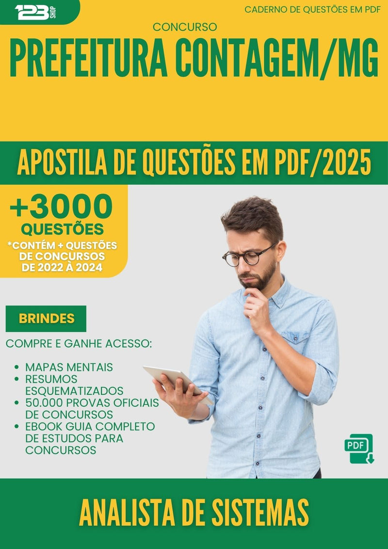 Apostila de Questões para Concurso Analista De Sistemas da Prefeitura Contagem Mg 2025 - Mais de 3.000 Questões