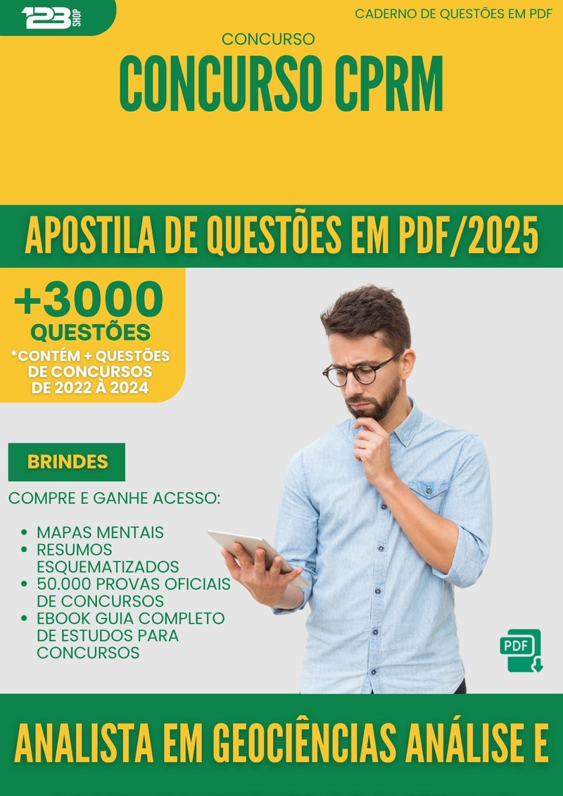 Apostila de Questões para Concurso Analista Em Geociencias Analise E Desenvolvimento De Sistemas Cprm 2025 - Mais de 3.000 Questões