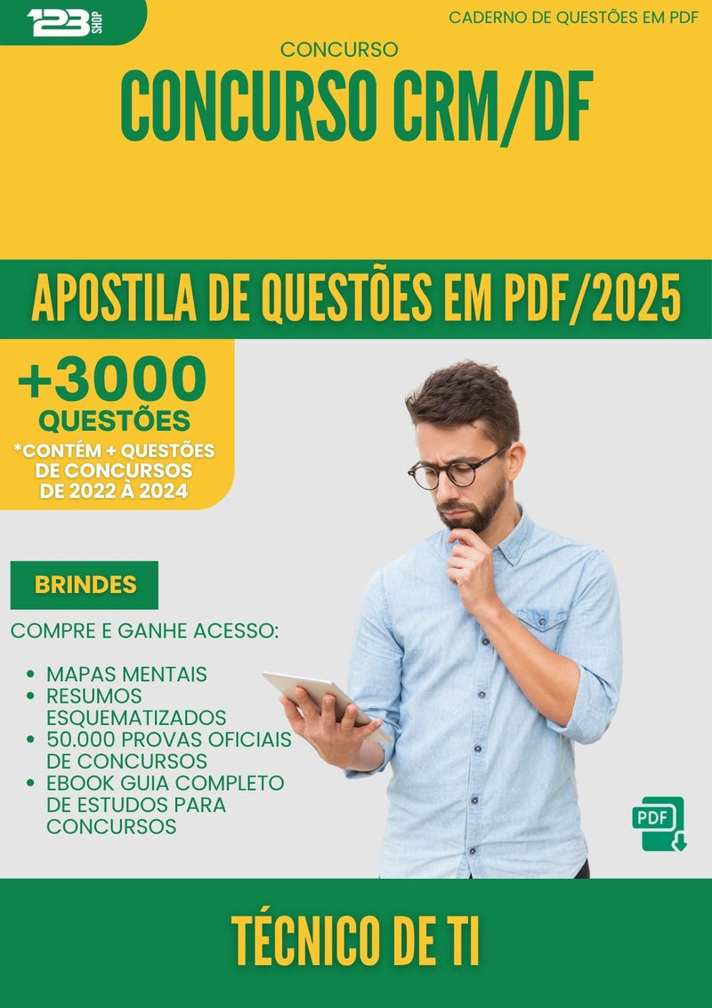 Apostila de Questões para Concurso Tecnico De Ti Crm Df 2025 - Mais de 3.000 Questões