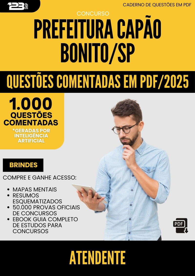 1000 Questões Comentadas para Concurso Atendente Capao da Prefeitura Bonito Sp 2025 - 1000 Questões