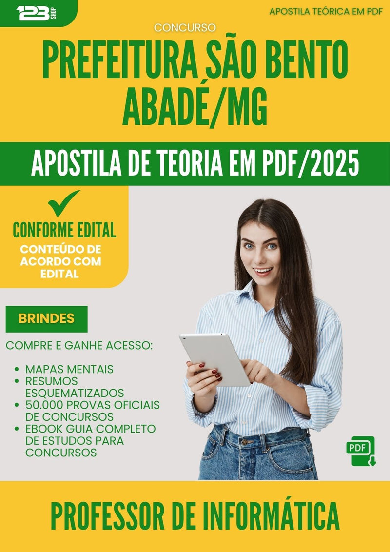 Apostila Teórica para Concurso Professor De Informatica da Prefeitura Sao Bento Abade Mg 2025 - Conteúdo de Acordo com Edital