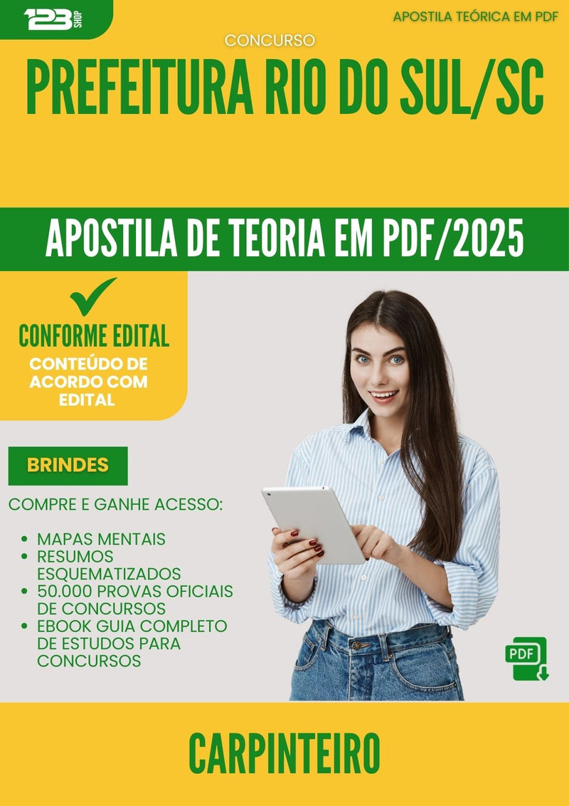 Apostila Teórica para Concurso Carpinteiro da Prefeitura Rio Do Sul Sc 2025 - Conteúdo de Acordo com Edital