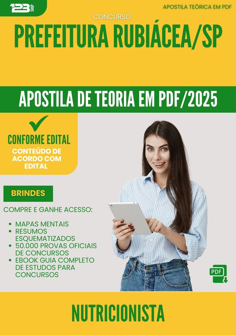 Apostila Teórica para Concurso Nutricionista da Prefeitura Rubiacea Sp 2025 - Conteúdo de Acordo com Edital