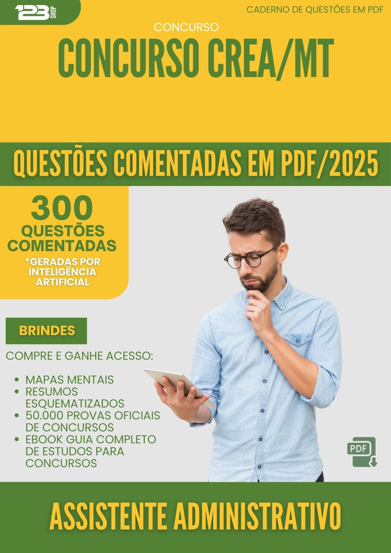 1000 Questões Comentadas para Concurso Assistente Administrativo Crea Mt 2025 - 400 Questões