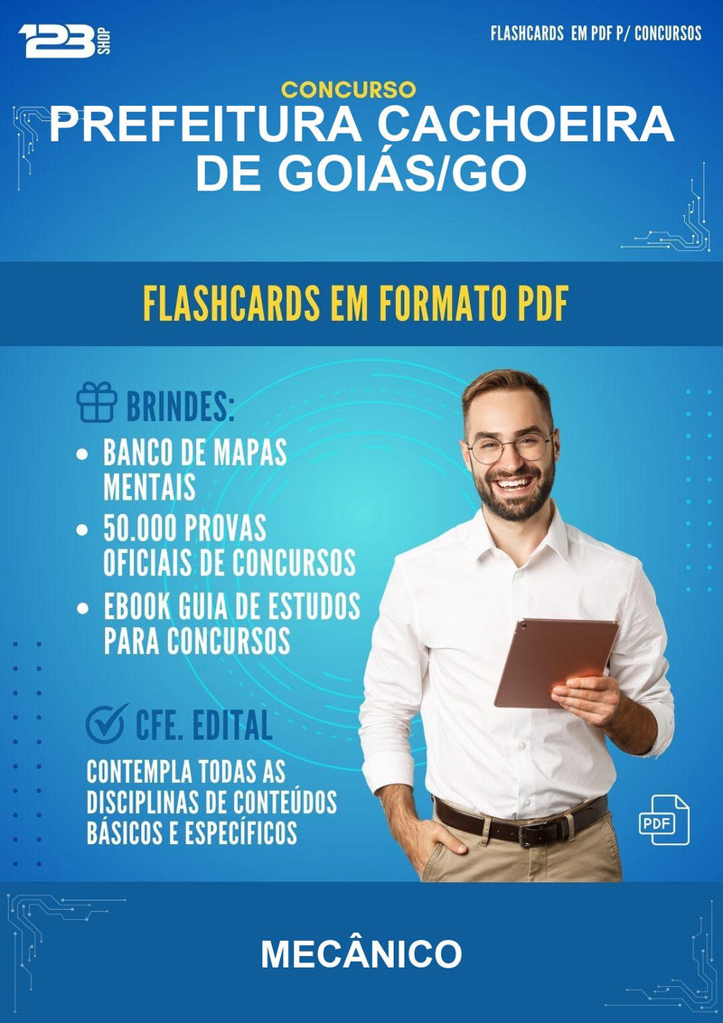 Flashcards em PDF · Prefeitura Cachoeira de Goiás/GO - Mecânico - 600 Flashcards | Aprova Digital