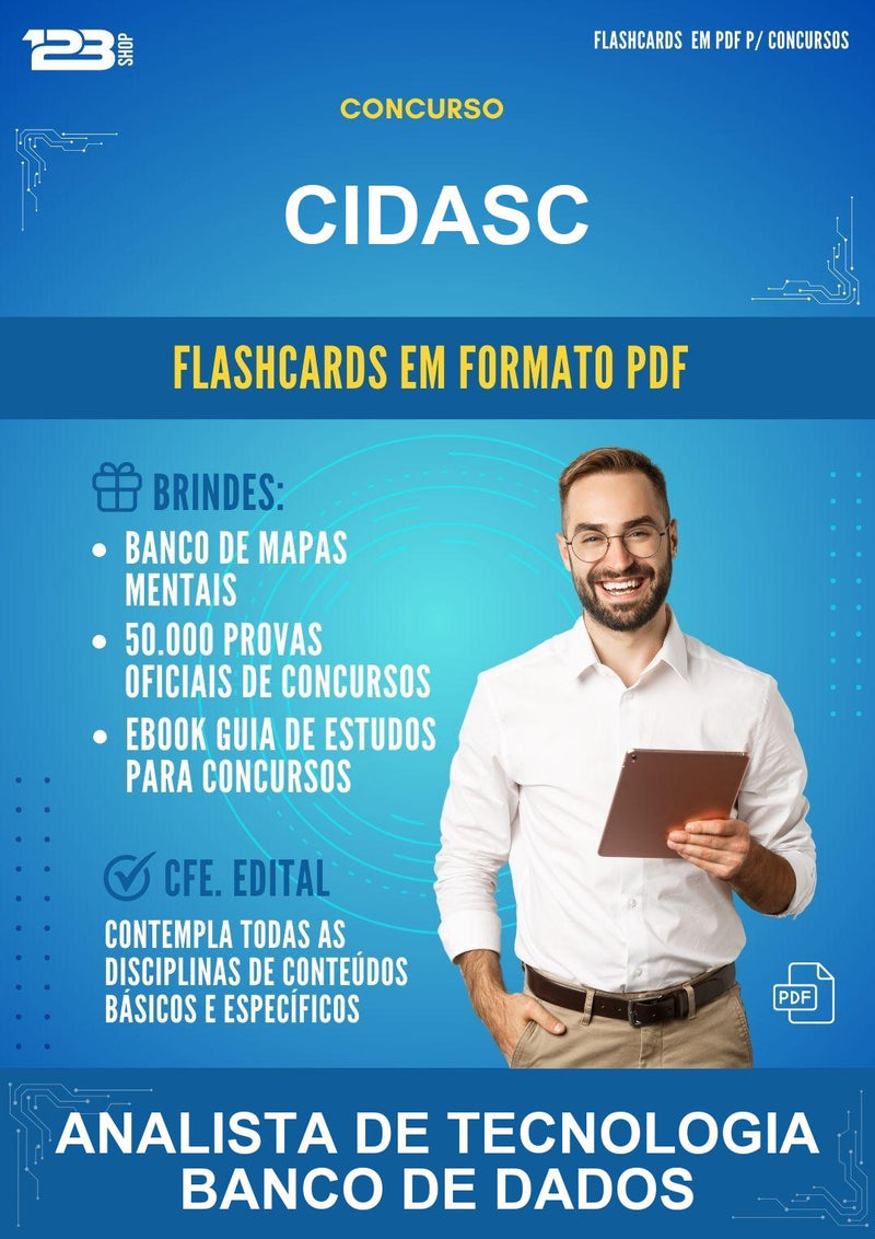 Flashcards em PDF para o Concurso Cidasc para Analista de Tecnologia Banco de Dados - 2000 Flashcards