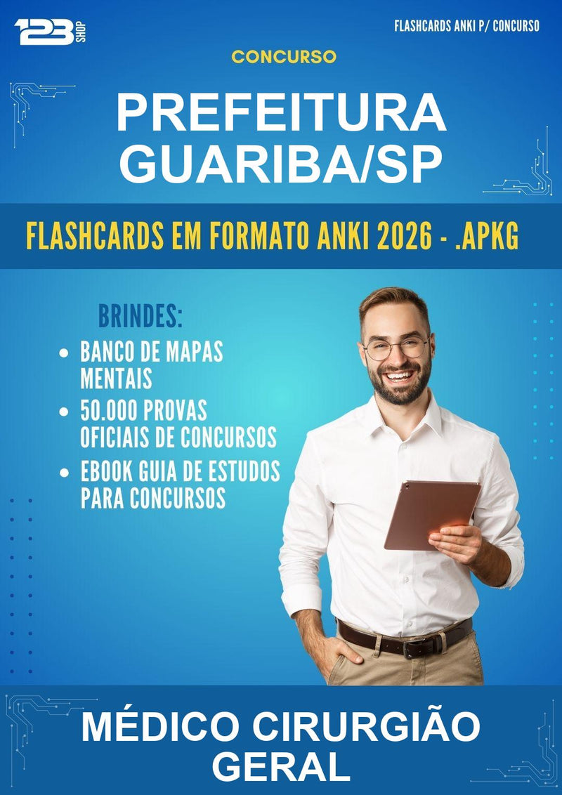 Flashcards Anki para o Concurso Prefeitura Guariba/SP para Médico Cirurgião Geral - 400 Flashcards