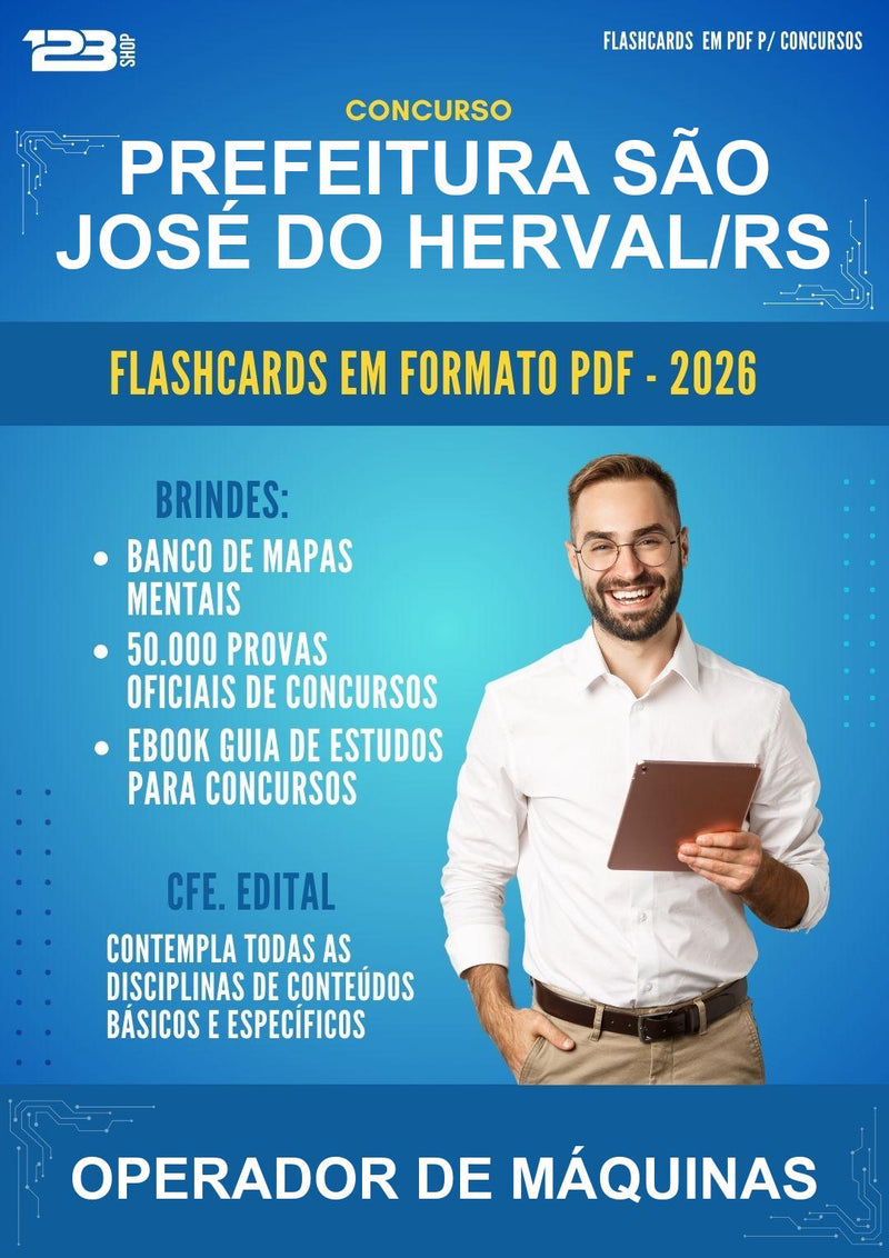 Flashcards em PDF para o Concurso Prefeitura São José do Herval/RS para Operador de Máquinas - 400 Flashcards