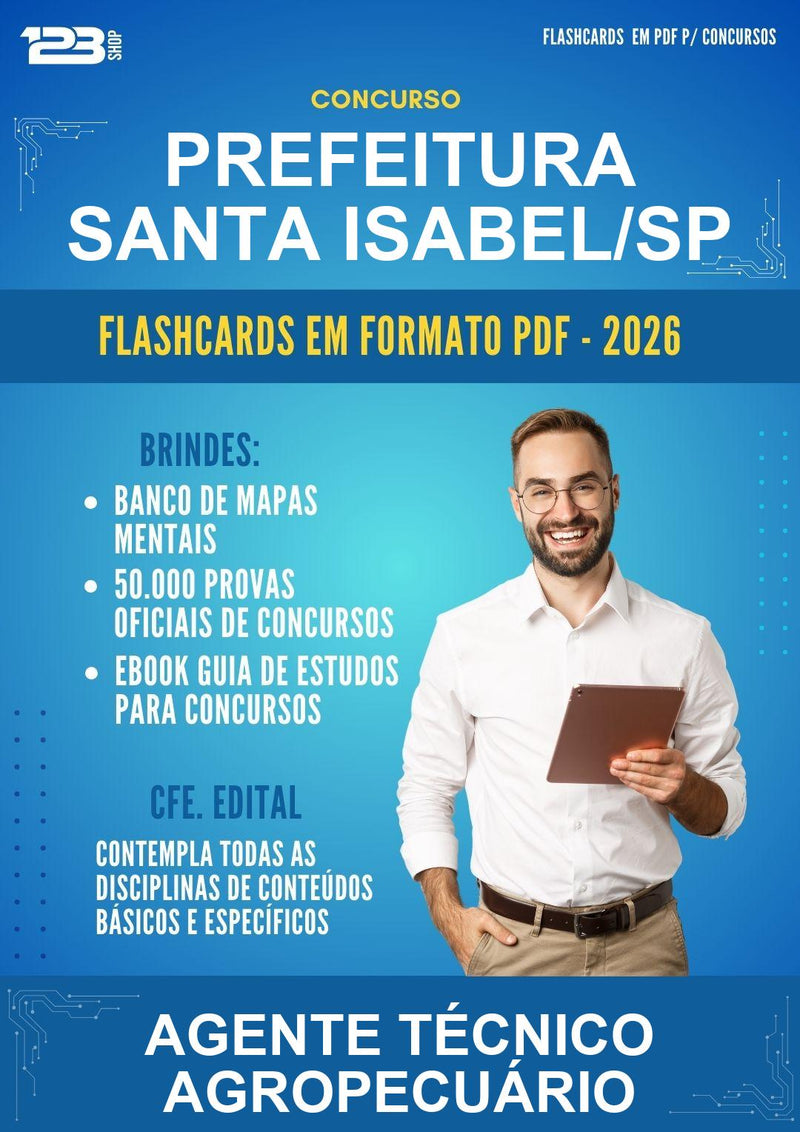 Flashcards em PDF para o Concurso Prefeitura Santa Isabel/SP para Agente Técnico Agropecuário - 400 Flashcards