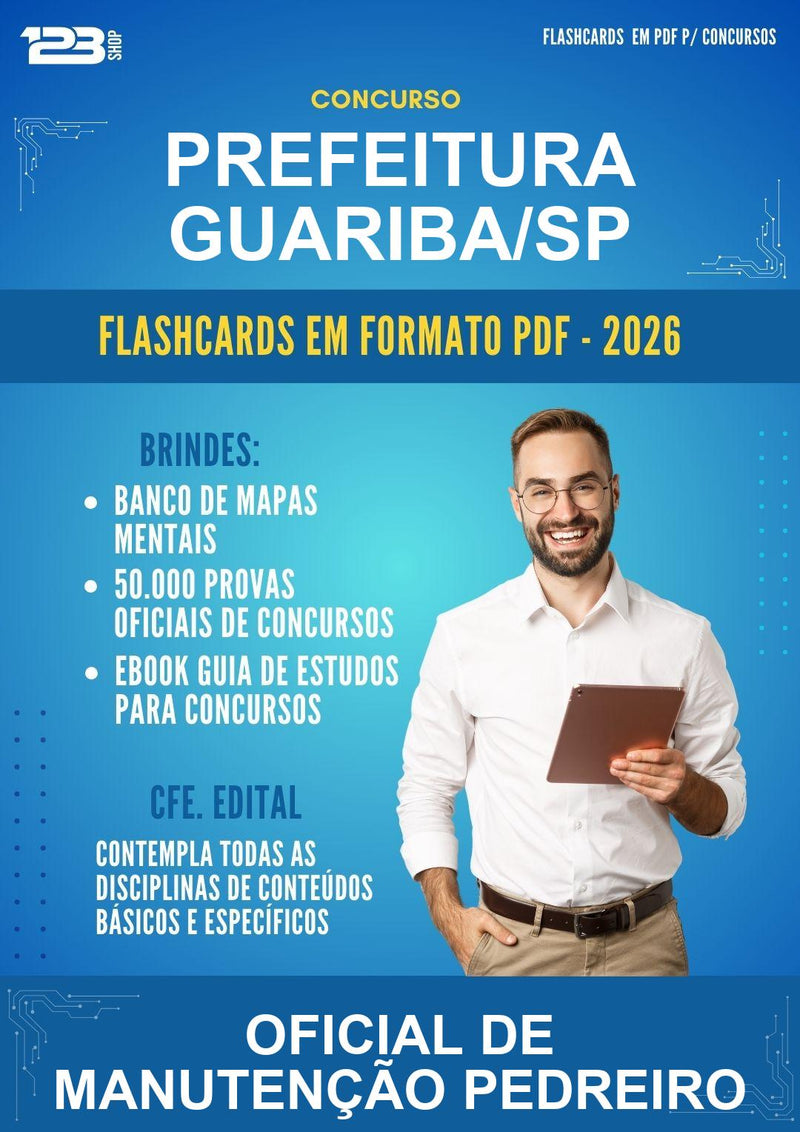 Flashcards em PDF para o Concurso Prefeitura Guariba/SP para Oficial de Manutenção Pedreiro - 600 Flashcards