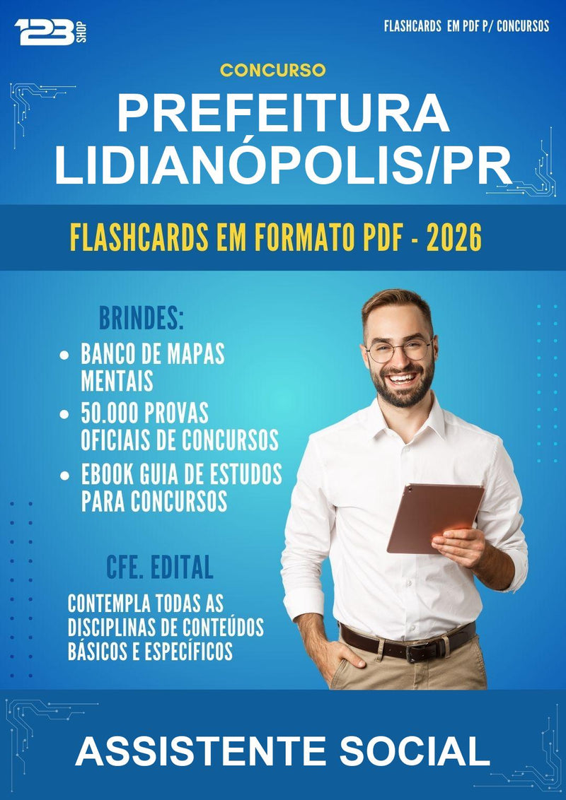Flashcards em PDF para o Concurso Prefeitura Lidianópolis/PR para Assistente Social - 600 Flashcards
