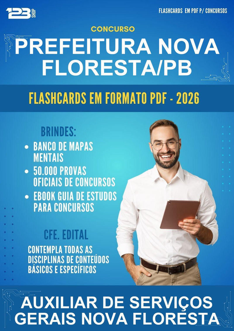 Flashcards em PDF para o Concurso Prefeitura Nova Floresta/PB para Auxiliar de Serviços Gerais Nova Floresta - 600 Flashcards